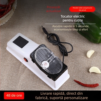 Ascuțitor electric de cuțite compact – disc diamant și rășină, utilizare dublă pentru cuțite și foarfece, model 2022, logo inclus, design modern