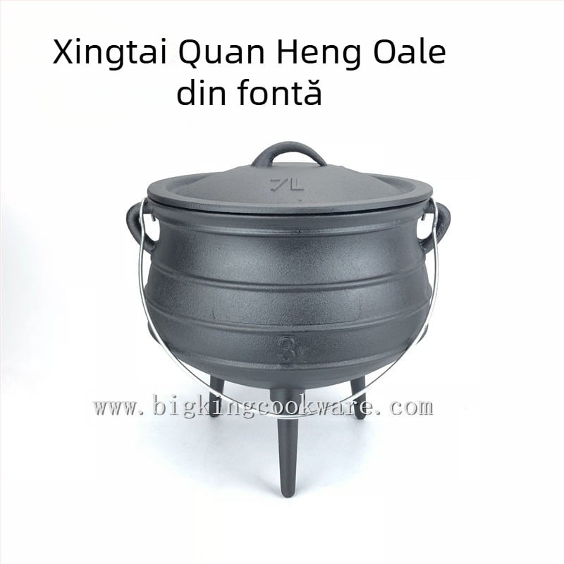 Oală din fontă cu trei picioare și coș suspendat, netencuită, model BK-2913, capacitate peste 5 L