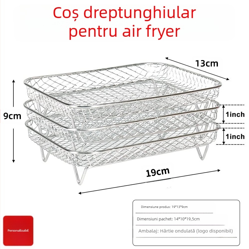 Rețea de grătar din oțel inoxidabil, trei straturi, pentru air fryer – cadru de filtrare pentru deshidratare, lustruit și sudat