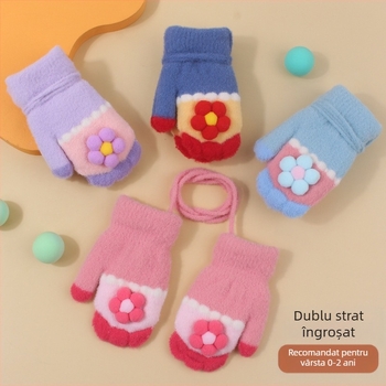Mănuși tricotate pentru copii, căptușite cu fleece, model desen animat, unisex, vârsta 0-2 ani