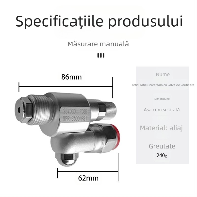 Pistol de pulverizare fără aer cu articulație universală, supapă de oprire, model JZF01, tijă extinsă și adaptor