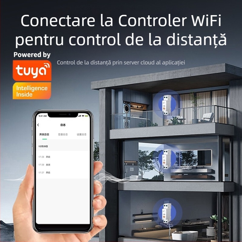 TYZHSOUL întrerupător circuit Tuya Smart Life WiFi – montare pe șină DIN, 76–270V, 63A, control de la distanță și monitorizare a puterii
