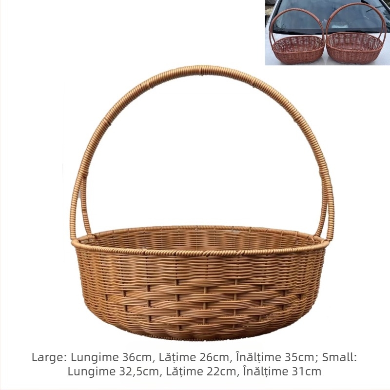 Coș de mână pentru fructe și ouă, în stil pastoral francez, imitatie de răchită, ambalare cadou (Material: Willow/straw; Process: Handmade packaging; Packing level: 1)