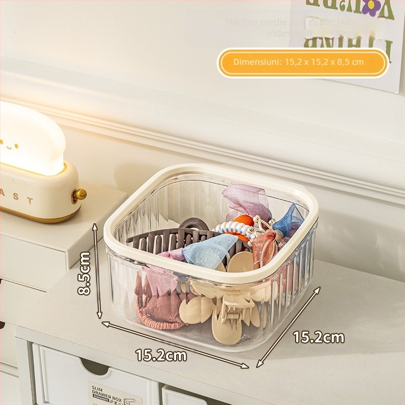 Libo cutie plastică pentru depozitare accesorii păr copii – capacitate mare, stil modern minimalist, lansată în 2024.