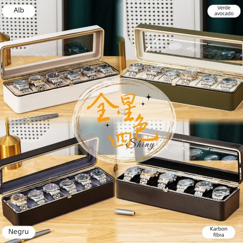 Cutie din piele pentru depozitarea ceasurilor, cu capac transparent și imprimare de logo – set de 12 bucăți, fără import, personalizare disponibilă, lansare primăvara 2024