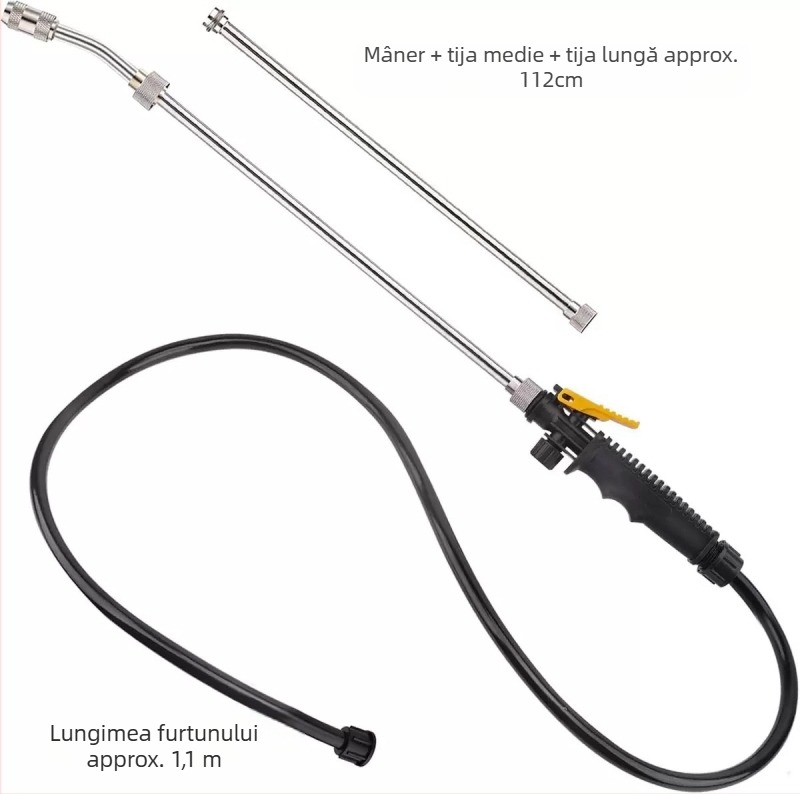 Duză de curățare din oțel inoxidabil cu tijă lungă și furtun, duză de pulverizare reglabilă pentru agricultură, grădină și gospodărie