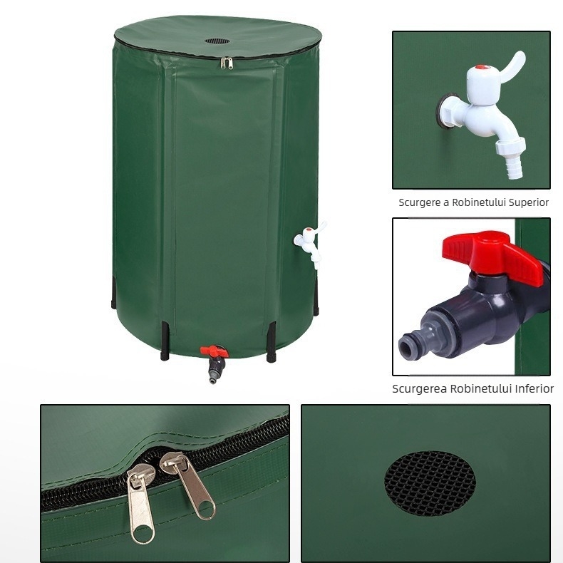 Găleată pliabilă din PVC pentru colectarea apei pluviale, marca Green Mountain, material: PVC plasă, 2019, greutate 3,5 kg
