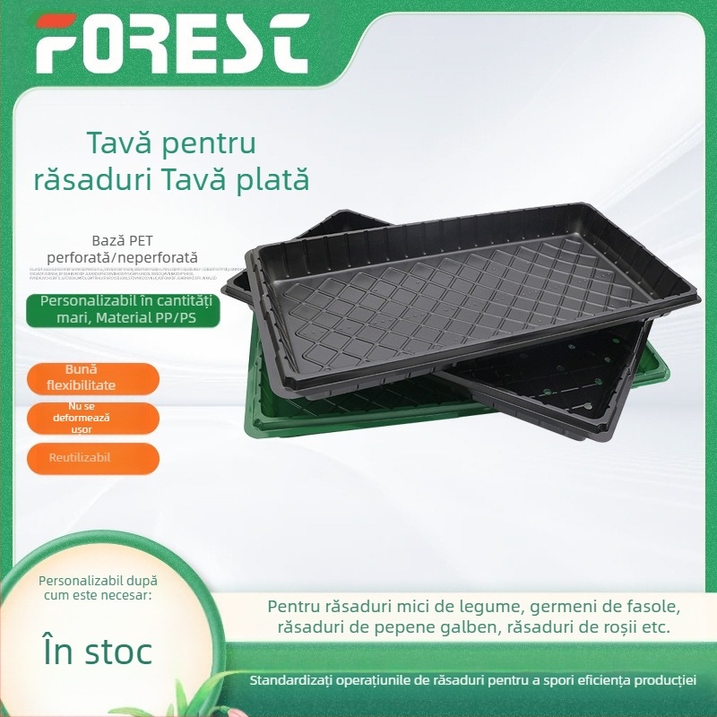 Tava dreptunghiulară pentru răsaduri, perforată sau solidă, îngroșată, din PET