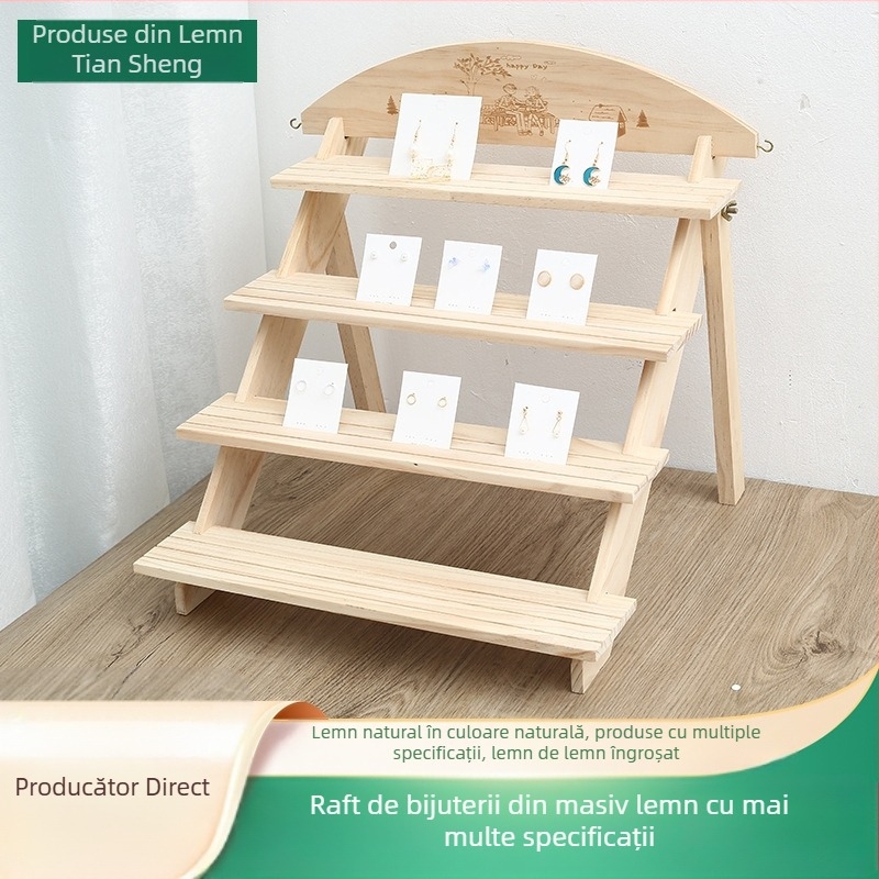 Raft de bijuterii din lemn, pentru birou, patru niveluri, din pin, stil modern minimalist, model New Folder 6