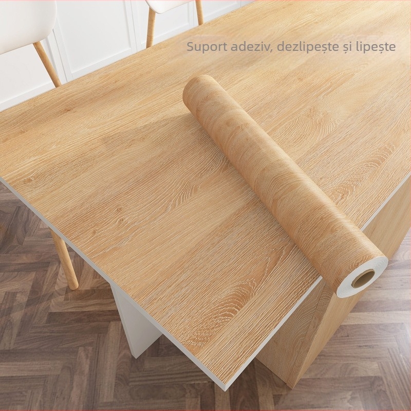 Lipire vinilă grosieră pentru renovarea blatului de bucătărie, model lemn, impermeabilă, autoadezivă, 40x100 cm, stejar galben – pentru mobilier, mese, dulapuri, uși (model dungi)