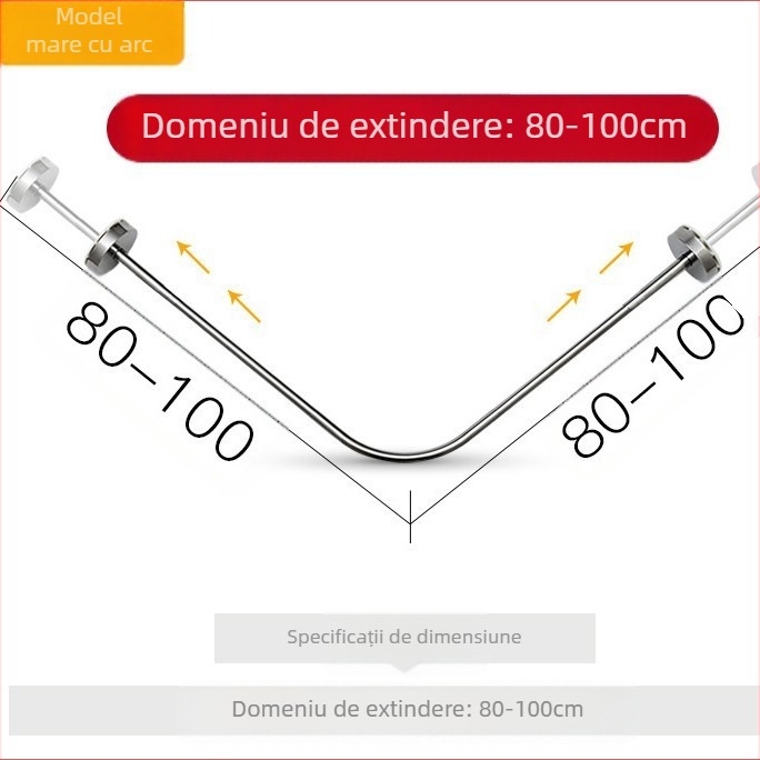 Bară de duș din oțel inoxidabil, curbată în formă de U, retractabilă, pentru baie, fără găuri
