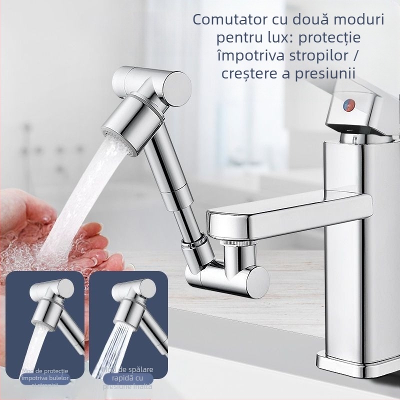 Robinet cu braț mecanic pentru chiuvetă, 1440° rotativ, corp din aliaj, control cu un singur mâner, finisaj electroplatinat, interval de operare 0-80°C