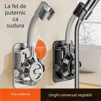 Suport universal pentru cap de duș, fără găuri, cu ventuză, montaj reglabil pentru baie, ABS material, finisaj electroplacat