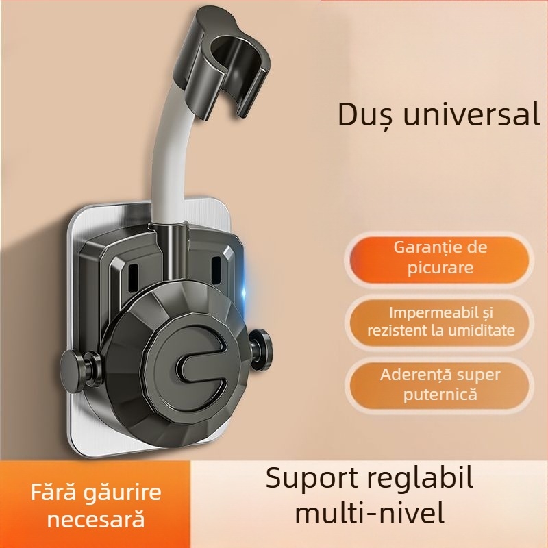 Suport universal pentru cap de duș, fără găuri, cu ventuză, montaj reglabil pentru baie, ABS material, finisaj electroplacat