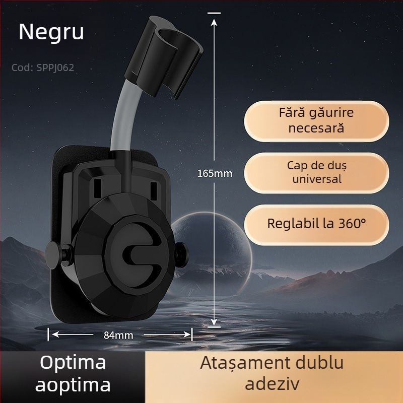 Suport universal pentru cap de duș, fără găuri, cu ventuză, montaj reglabil pentru baie, ABS material, finisaj electroplacat