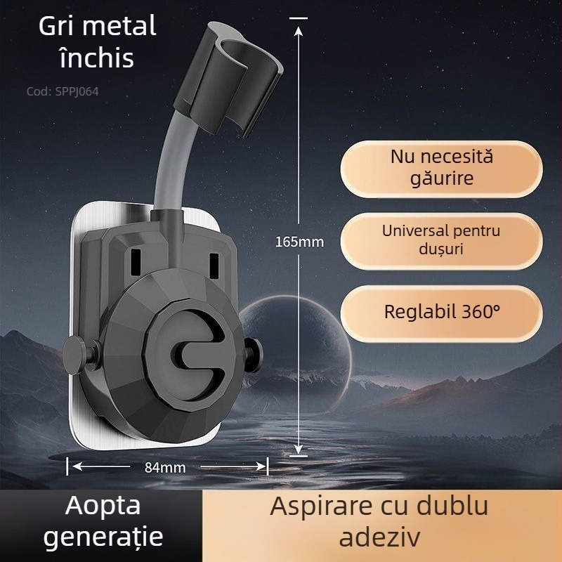 Suport universal pentru cap de duș, fără găuri, cu ventuză, montaj reglabil pentru baie, ABS material, finisaj electroplacat