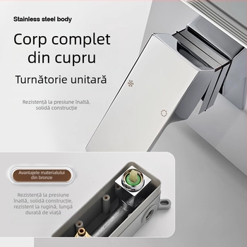 Set de duș încastrat din cupru și robinet pentru chiuvetă, montaj pe perete, robinet cu disc ceramic, structură dublă, finisaj electroplacat