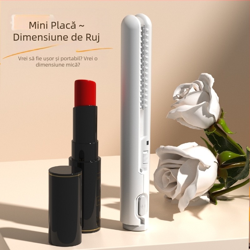 Mini placă de păr USB – dual pentru îndreptare și ondulare a părului, fără a deteriora firele; încălzitor ceramic turmalin; compatibil cu power bank extern; 13W/5V; reglaj temperatură