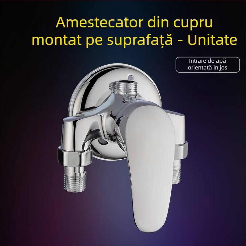 Set de duș din cupru, model H-3401; instalare cu filet spiral; funcții ploaie și pulverizare; finisaj cromat; temperatură de funcționare 5–80°C