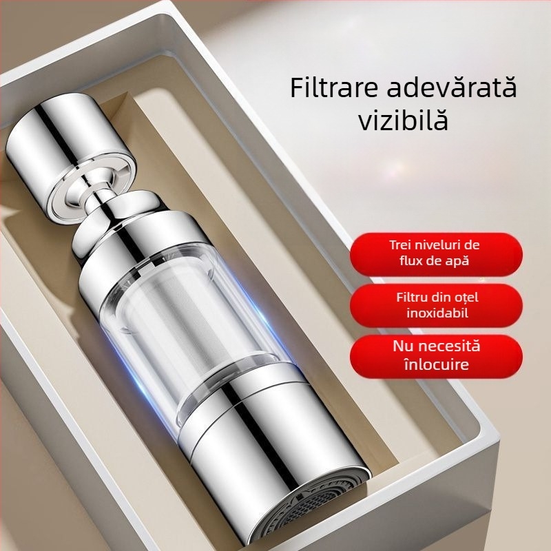 Filtru pentru robinetul de bucătărie – cap cilindric anti-strop, oțel inoxidabil, finisaj satinat, montaj rotativ, design monocorp