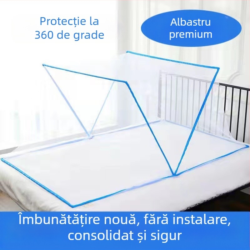 Plasă pliabilă anti-țânțari pentru dormitor, fără montaj, pentru două persoane, poliester, cadru din fibră de sticlă