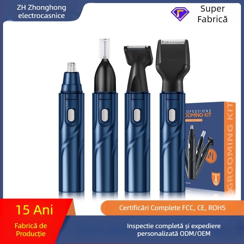 Set de aparat de tuns cu USB – corp ABS, baterie încorporată 50–100 mAh, trimmer pentru sprâncene și nas și aparat de ras
