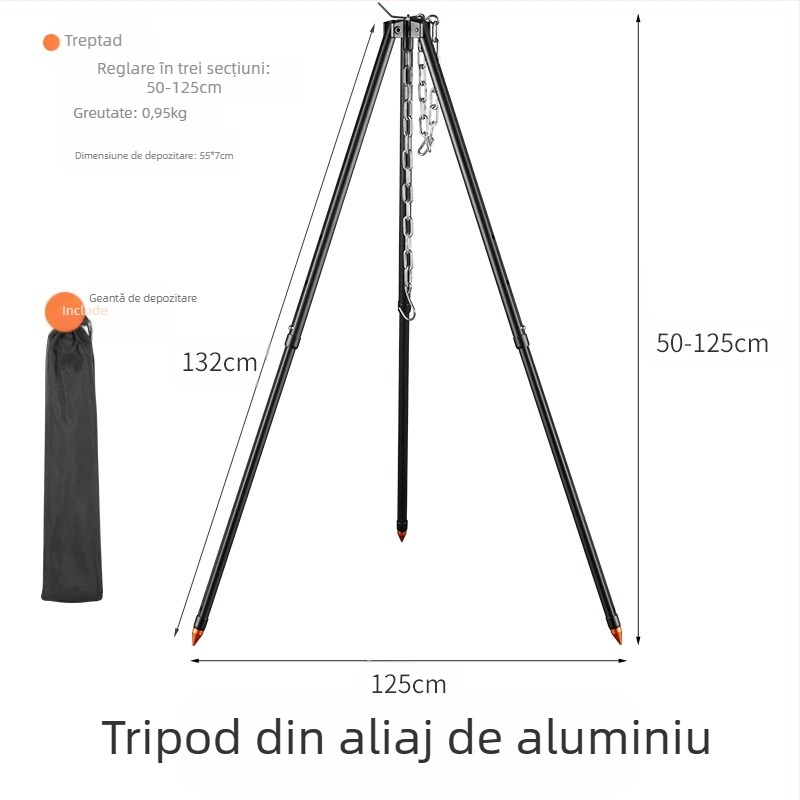 Mount Rock suport tripod exterior pentru foc de tabără și suport pentru oale, din aliaj de aluminiu, portabil, ușor, cu dublă utilizare