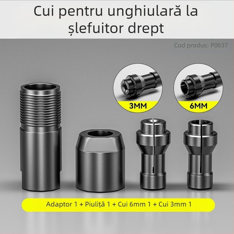 Capă de conversie Tip 100 pentru șlefuitor drept — mandrină 3 mm/6 mm, oțel, Xinshi Hardware
