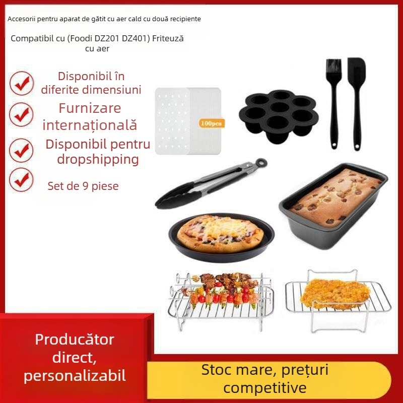 Accesorii pentru Air Fryer: bol dreptunghiular din silicon și grătar pentru seria cu 8 recipiente duble