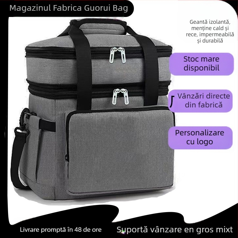 Geantă de izolație pentru mașină și picnic – 18L capacitate, izolație cu folie de aluminiu, strat dublu, material Oxford, purtare cu curea cross-body
