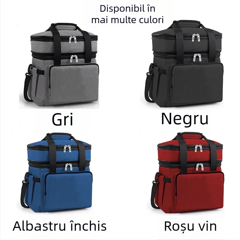 Geantă de izolație pentru mașină și picnic – 18L capacitate, izolație cu folie de aluminiu, strat dublu, material Oxford, purtare cu curea cross-body