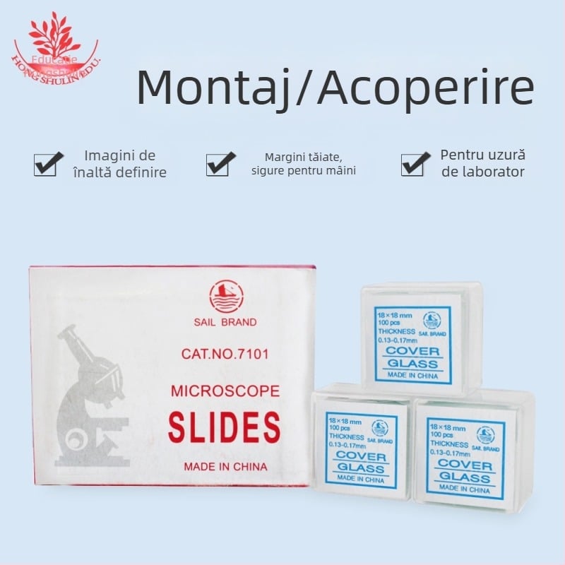 Mangrove 7101 slide-uri din sticlă pentru microscopiu și acoperiri pătrate – 50 buc./cutie, pentru pregătirea mostrelor biologice în laboratorul de biologie al liceului