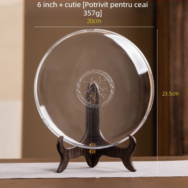 Suport pentru ceai Pu'er – raft din plastic cu aspect lemnos, în stil chinezesc pentru expoziție