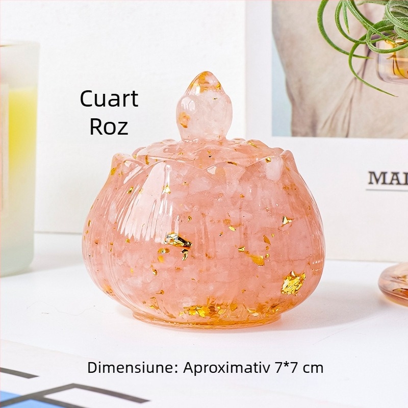 Apeng Crystal vas lotus din rășină epoxidică cu cristale zdrobite, ornament din cristal pentru decor și depozitare, vas demagnetizant