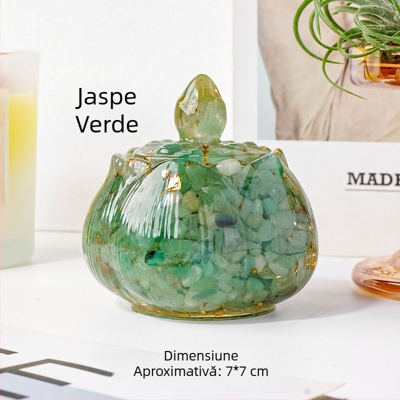 Apeng Crystal vas lotus din rășină epoxidică cu cristale zdrobite, ornament din cristal pentru decor și depozitare, vas demagnetizant