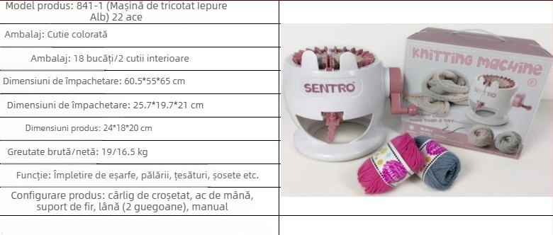 Mașină de tricotat cu 48 de ace, manuală, pentru fular — jucărie DIY pentru copii, joc de rol