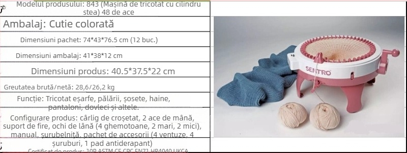 Mașină de tricotat cu 48 de ace, manuală, pentru fular — jucărie DIY pentru copii, joc de rol