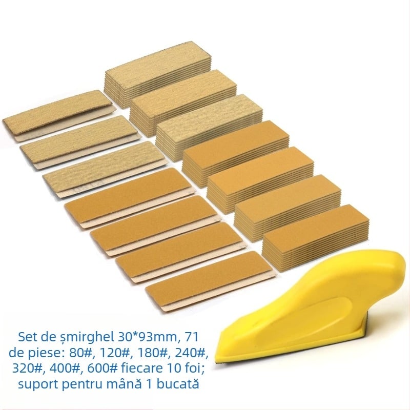 Set de șmirghel pentru lemn, dreptunghiular, cu spate velurat, oxid de aluminiu, pentru polisare