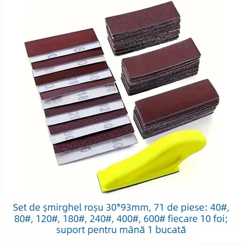 Set de șmirghel pentru lemn, dreptunghiular, cu spate velurat, oxid de aluminiu, pentru polisare