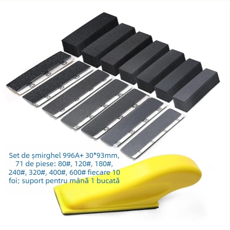 Set de șmirghel pentru lemn, dreptunghiular, cu spate velurat, oxid de aluminiu, pentru polisare