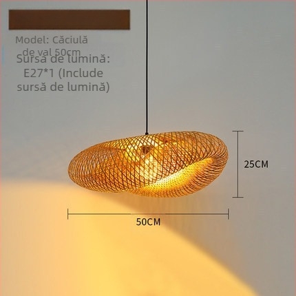 Lampa suspendată din bambus, stil retro, tip de agățare cu fir, cu o singură sursă de iluminare, 220V