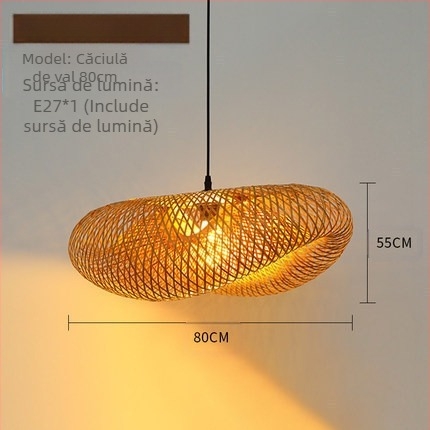 Lampa suspendată din bambus, stil retro, tip de agățare cu fir, cu o singură sursă de iluminare, 220V