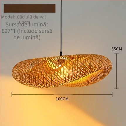 Lampa suspendată din bambus, stil retro, tip de agățare cu fir, cu o singură sursă de iluminare, 220V