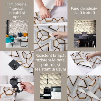 Tapet autoadeziv 3D geometric – material PVC, strat PVC, stil decorativ cu efect special, lux ușor