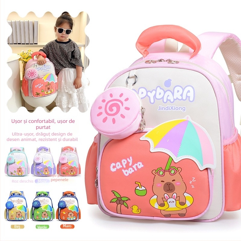Rucsac cu Capibara desene animate pentru copii 3–9 ani: nylon ușor, cu material respirabil și curele curbate