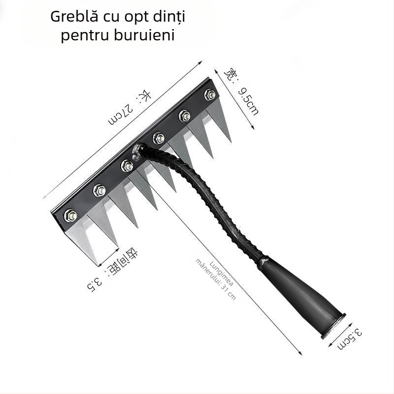 Unealtă de plivit multifuncțională, cu greblă demontabilă, cârlig întărit și sapă de afânare a solului, pentru uz casnic
