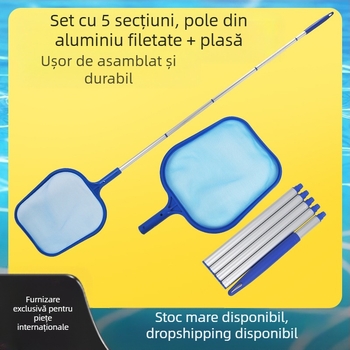 Plasă de curățare pentru piscină pentru frunze, cu tijă din aluminiu în 5 segmente, detașabilă, model PJ0971