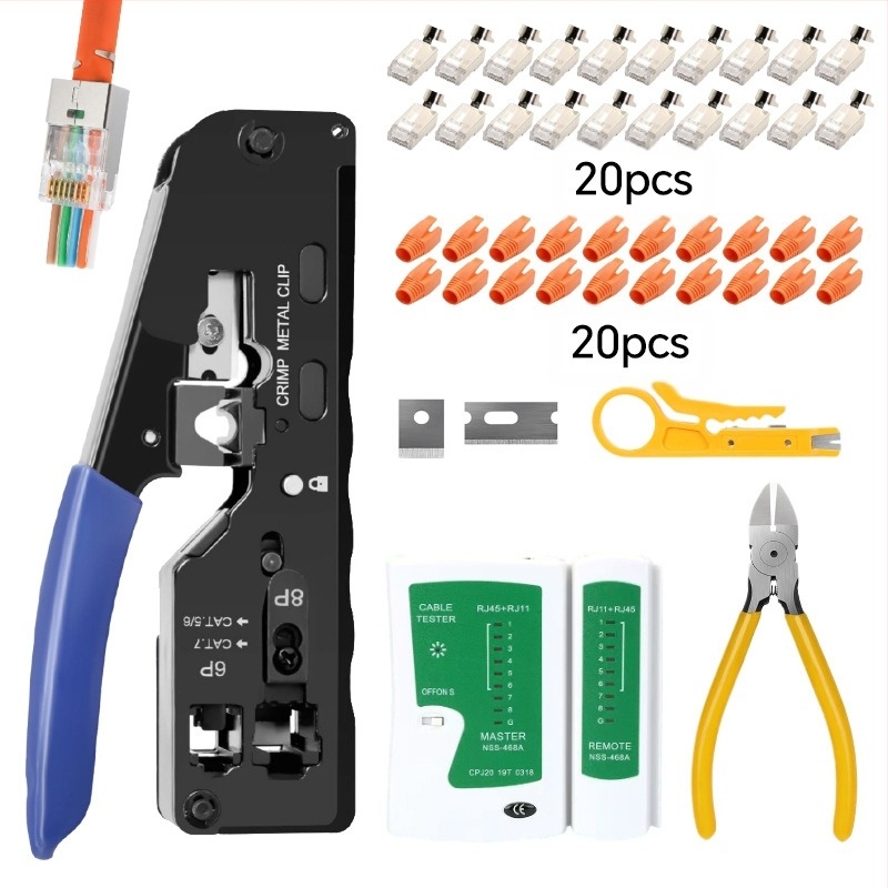 Set de instrumente de rețea cu tester de instalare, clește pentru cablu de rețea din oțel cu carbon înalt, compatibil 6P/8P