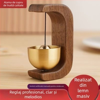 Sonerie de ușă cu montare magnetică, lemn de nuc și clopot din cupru