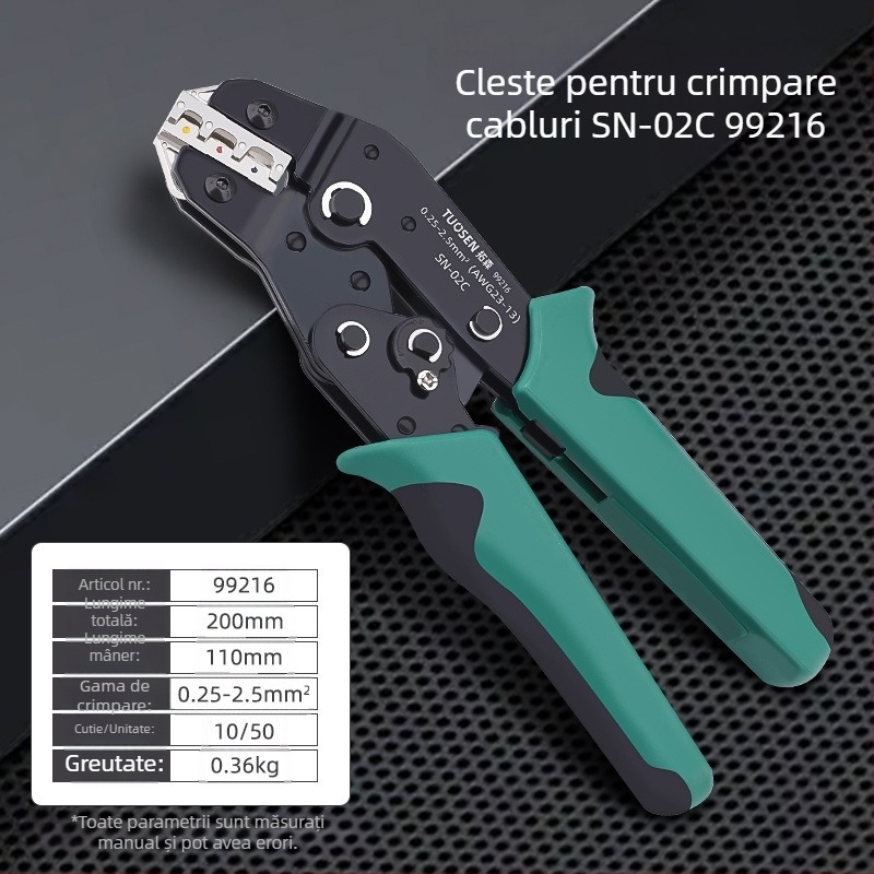 Topson Clești sertizoare cu mecanism ratchet - tip  țeavă pentru terminale goale, oțel de înalt carbon, greutate 0.38